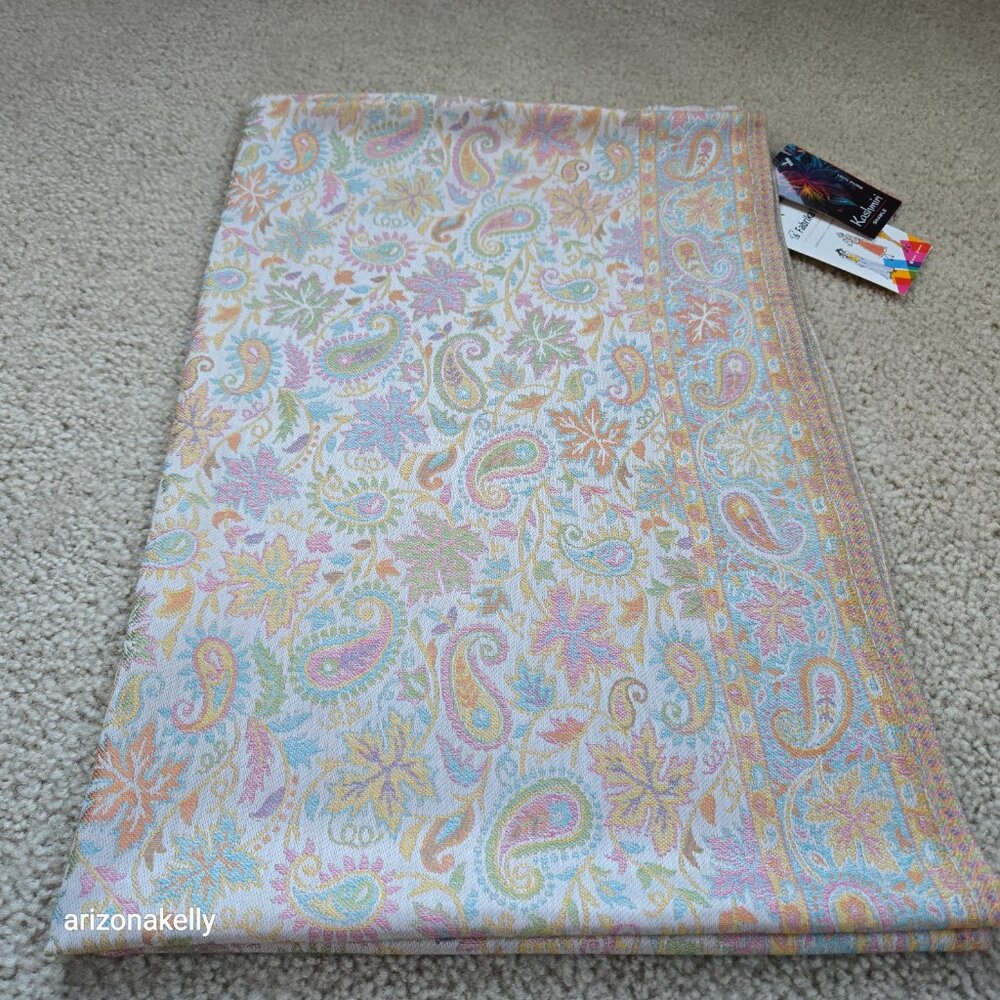 NWT Silk Modal Scarf Stole Wrap Pastel Paisley Leaves - Picture 13 of 16